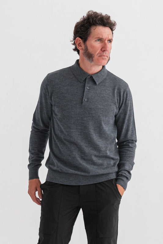 MERINO GREY POLO LONG SLEEVE