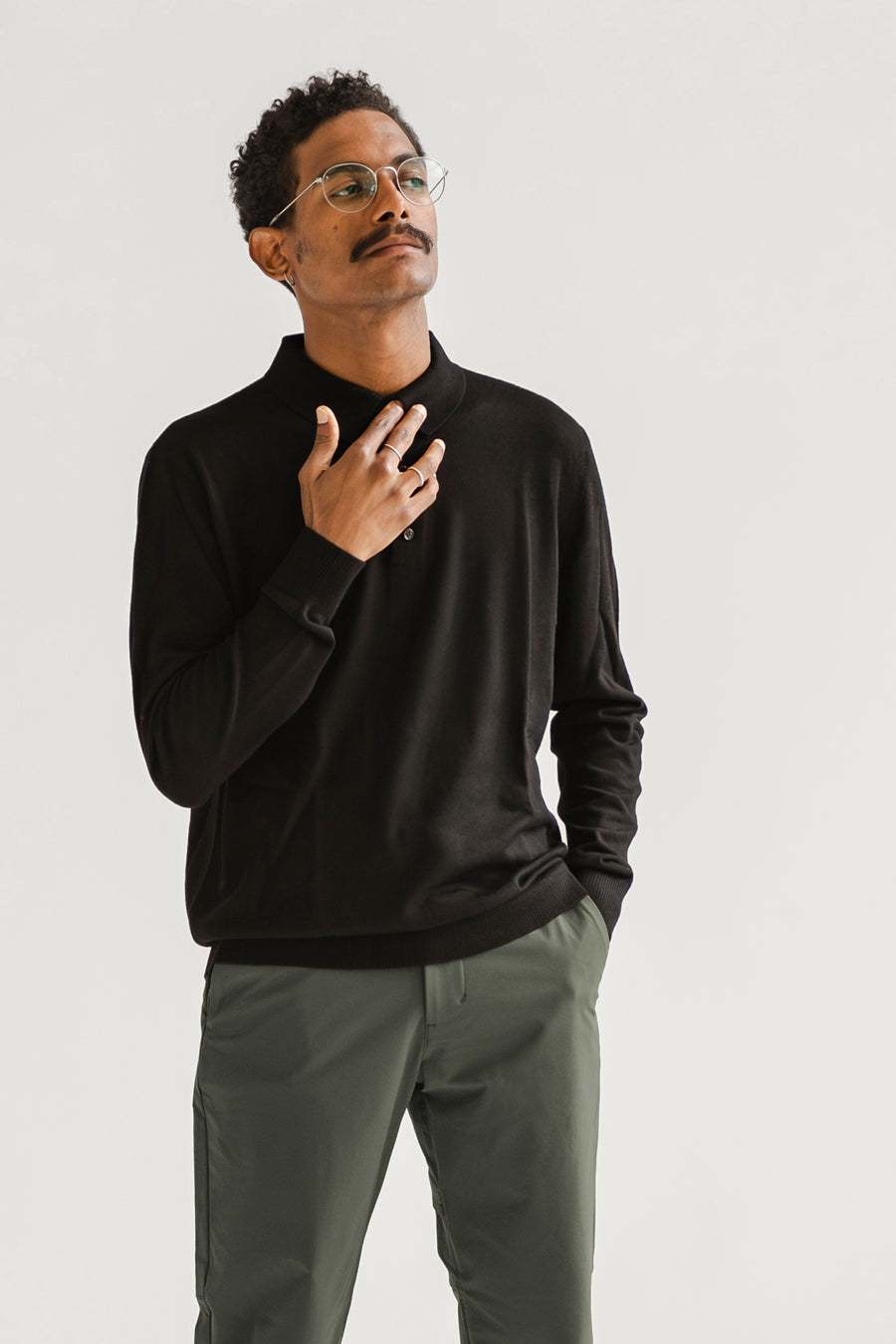 MERINO BLACK POLO LONG SLEEVE